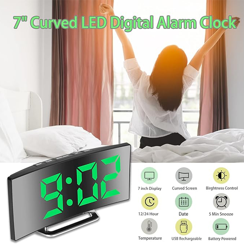 LED Digital Alarm Clock Curved - Electronics Gadgets For Home 评论和价格