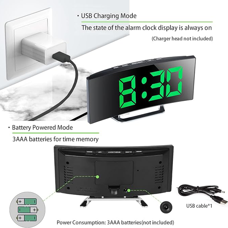 LED Digital Alarm Clock Curved - Electronics Gadgets For Home 评论和价格